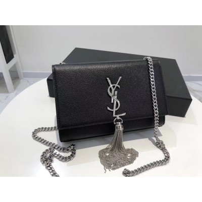 Saint Laurent Small Kate Tassel Bag In Black Grained Leather TDBS28654