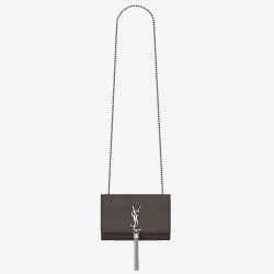 Saint Laurent Small Kate Tassel Bag In Grey Grained Leather TDBS28655