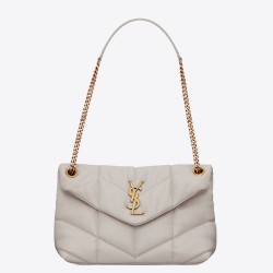 Saint Laurent Small Loulou Puffer Bag In White Lambskin TDBS28744