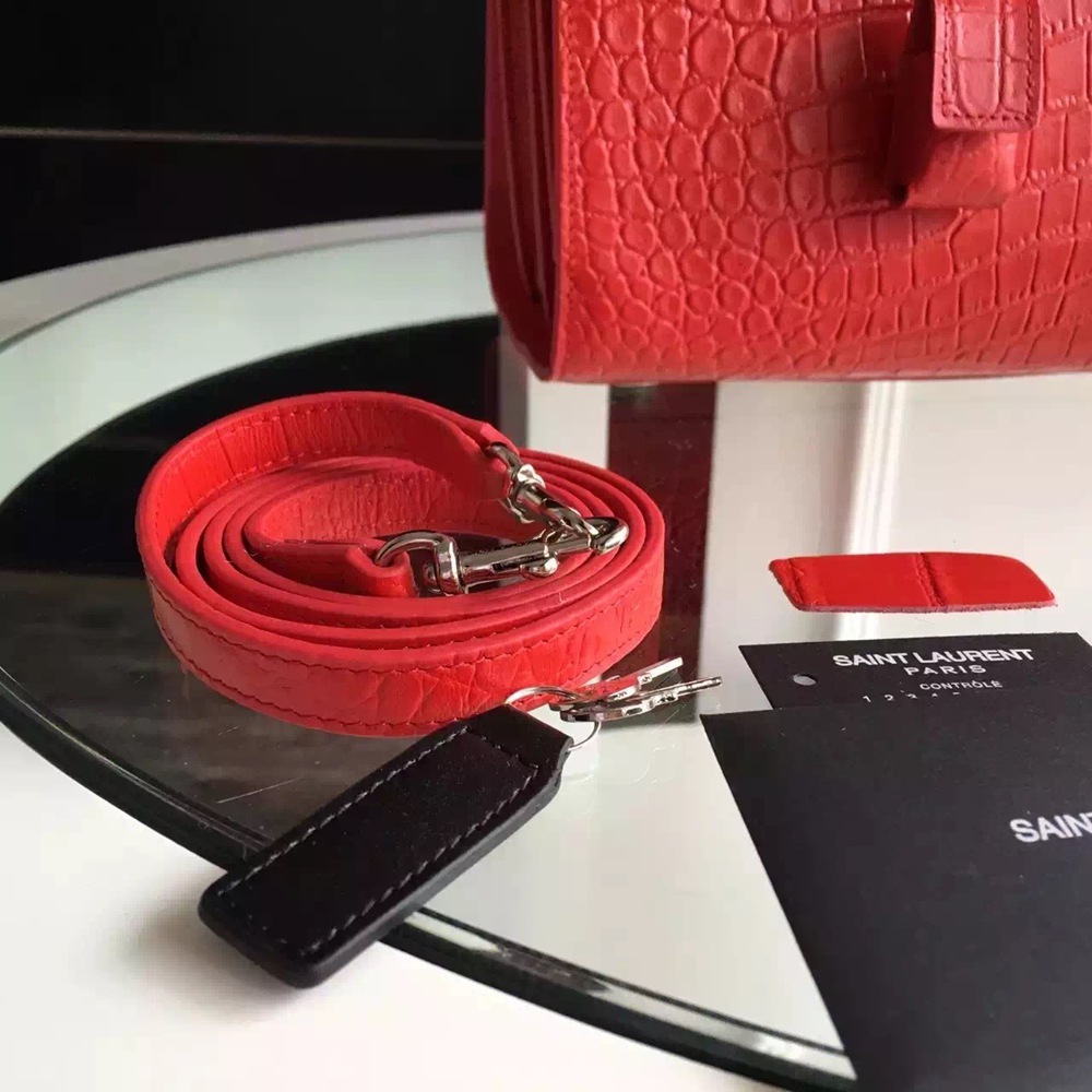 Saint Laurent Small Sac De Jour Bag In Red Crocodile Leather TDBS28754