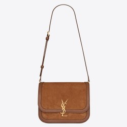 Saint Laurent Solferino Medium Soft Bag In Brown Suede TDBS28797