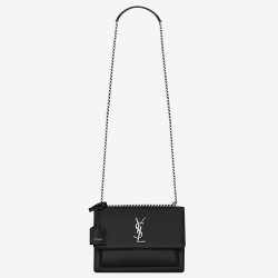 Saint Laurent Sunset Medium Bag In Noir Calfskin TDBS28817