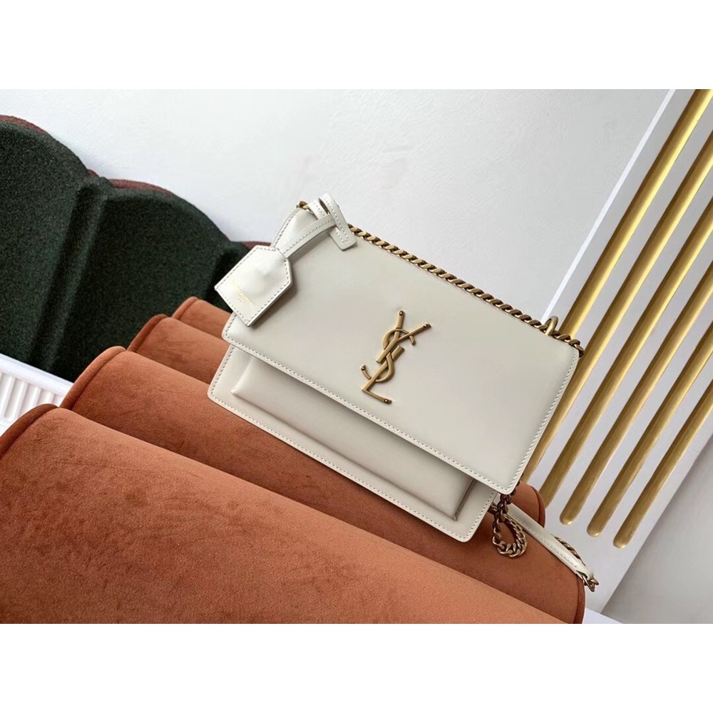 Saint Laurent Sunset Medium Bag In White Calfskin TDBS28821