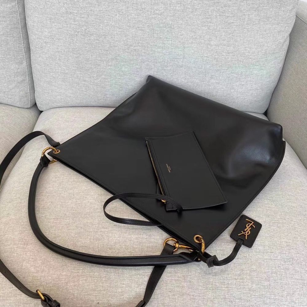 Saint Laurent Tag Hobo Bag In Black Calfskin TDBS28623