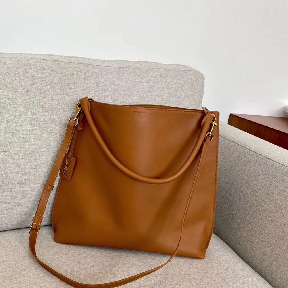 Saint Laurent Tag Hobo Bag In Brown Calfskin TDBS28624