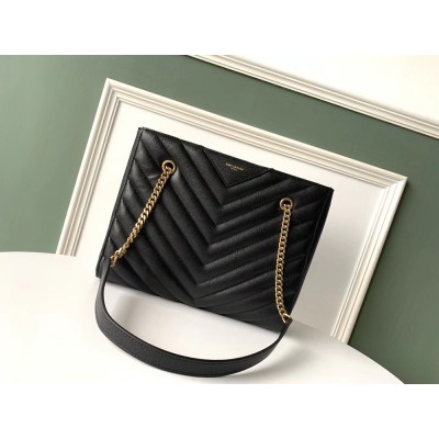 Saint Laurent Tribeca Small Shopping Bag In Black Grained Leather TDBS28788