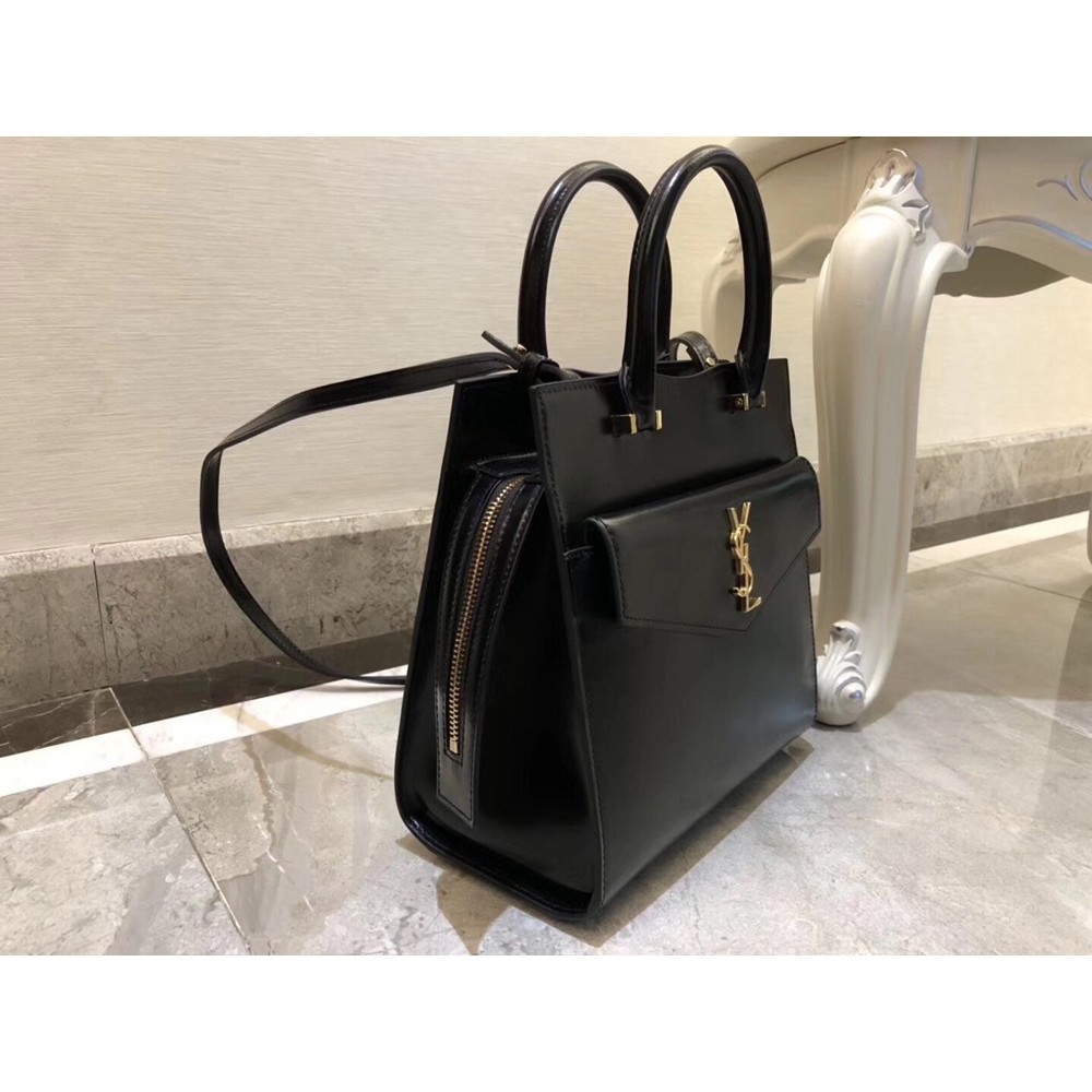 Saint Laurent Uptown Small Tote In Black Smooth Leather TDBS28835