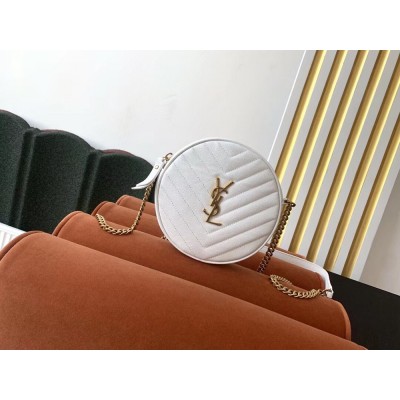 Saint Laurent Vinyle Round Camera Bag In White Grained Leather TDBS28592