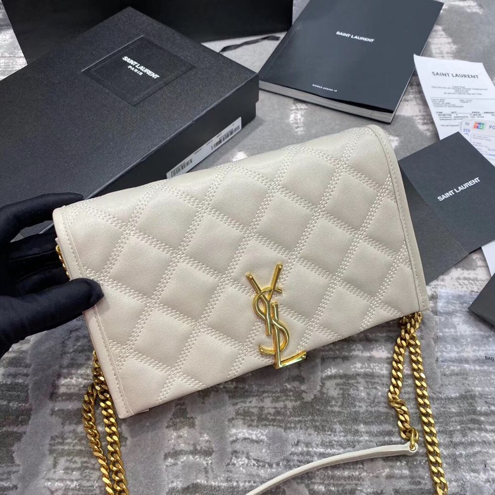 Saint Laurent WOC Becky Chain Wallet In White Lambskin TDBS28875