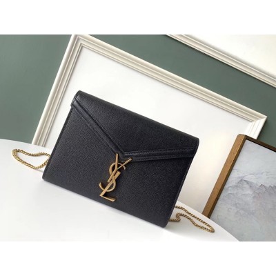 Saint Laurent WOC Cassandra Chain Wallet In Black Leather TDBS28876