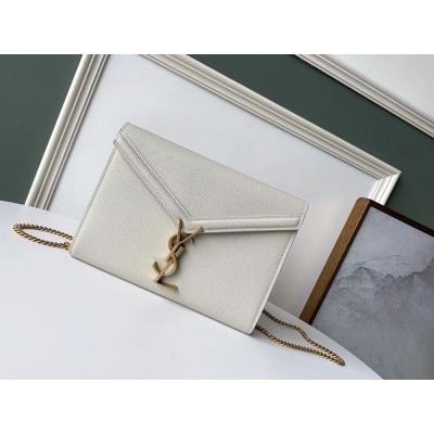 Saint Laurent WOC Cassandra Chain Wallet In White Leather TDBS28878