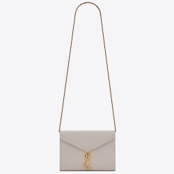 Saint Laurent WOC Cassandra Chain Wallet In White Leather TDBS28878