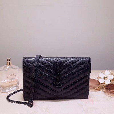 Saint Laurent WOC Envelope Chain Wallet All Black TDBS28879