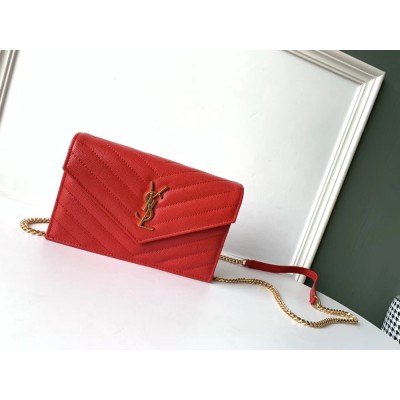 Saint Laurent WOC Envelope Chain Wallet In Red Leather TDBS28881