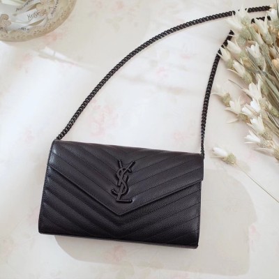 Saint Laurent WOC Monogram Chain Wallet All Black TDBS28883