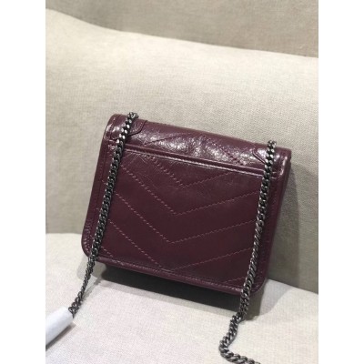 Saint Laurent WOC Niki Chain Wallet In Bordeaux Crinkled Leather TDBS28887