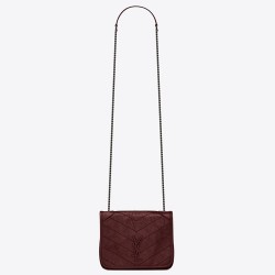 Saint Laurent WOC Niki Chain Wallet In Bordeaux Crinkled Leather TDBS28887