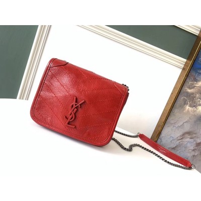 Saint Laurent WOC Niki Chain Wallet In Red Crinkled Leather TDBS28888