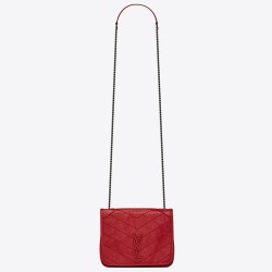 Saint Laurent WOC Niki Chain Wallet In Red Crinkled Leather TDBS28888