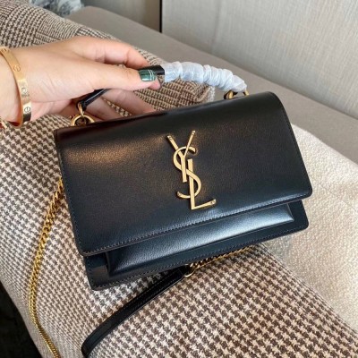 Saint Laurent WOC Sunset Chain Wallet In Black Calfskin TDBS28893