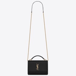 Saint Laurent WOC Sunset Chain Wallet In Black Calfskin TDBS28893