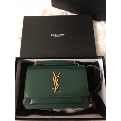 Saint Laurent WOC Sunset Chain Wallet In Green Calfskin TDBS28895