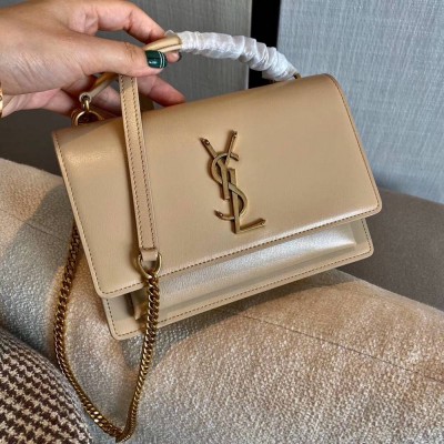 Saint Laurent WOC Sunset Chain Wallet In Taupe Calfskin TDBS28896