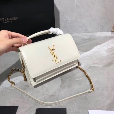 Saint Laurent WOC Sunset Chain Wallet In White Calfskin TDBS28897