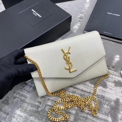 Saint Laurent WOC Uptown Chain Wallet In White Leather TDBS28899