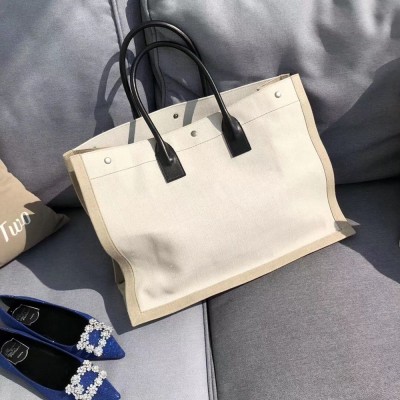 Saint Laurent White Linen Rive Gauche Tote Bag TDBS28837