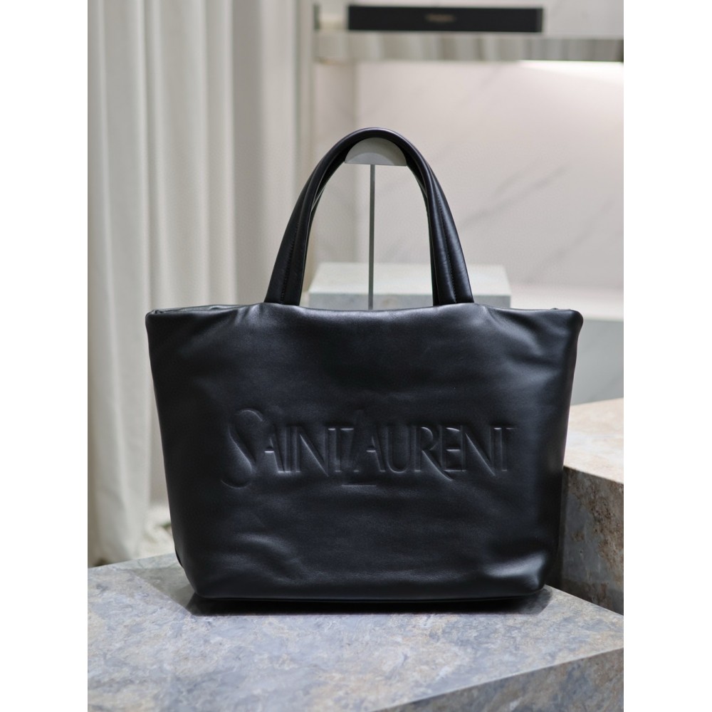 Saint Laurent Wide Puffer Tote Bag in Black Nappa Lambskin TDBS28838