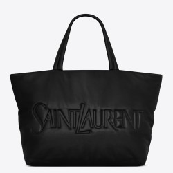 Saint Laurent Wide Puffer Tote Bag in Black Nappa Lambskin TDBS28838